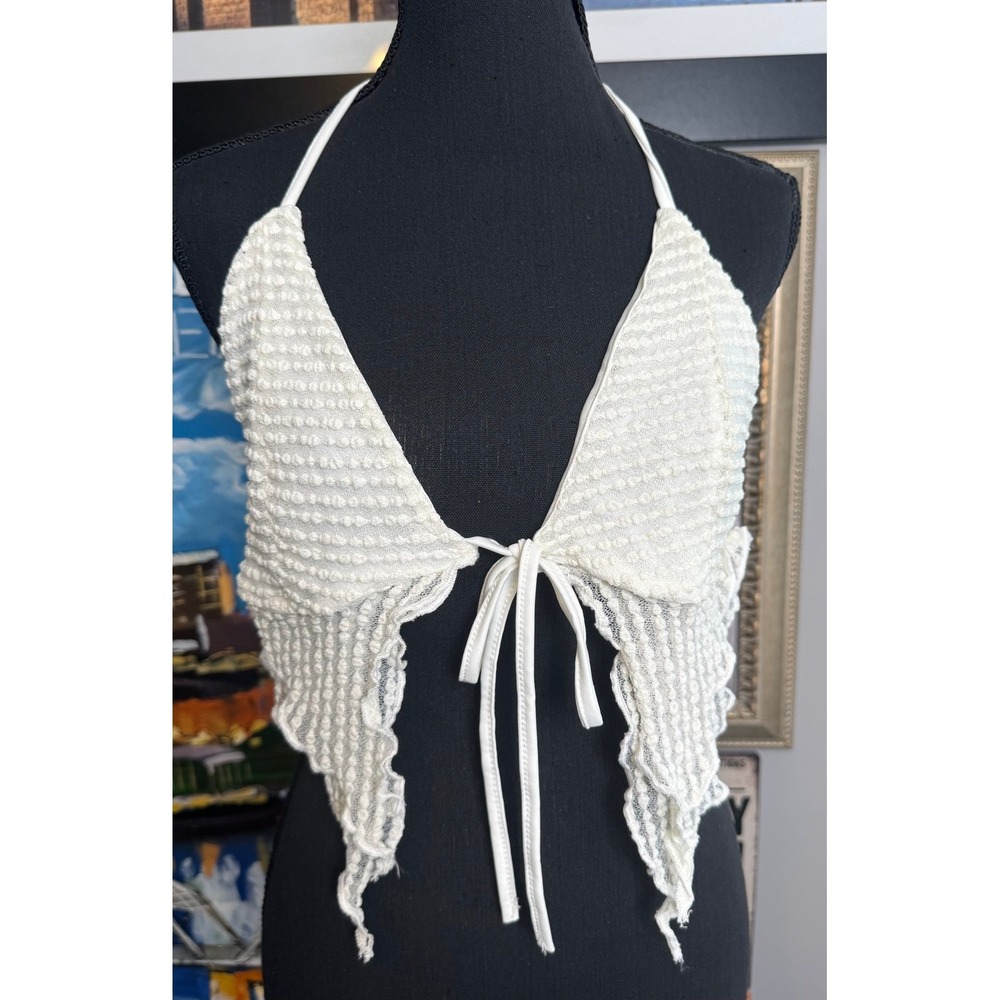 Fairycore Popcorn Textured Y2K Halter Handkerchief Top and Mini Skirt Set Large - Picture 4 of 10